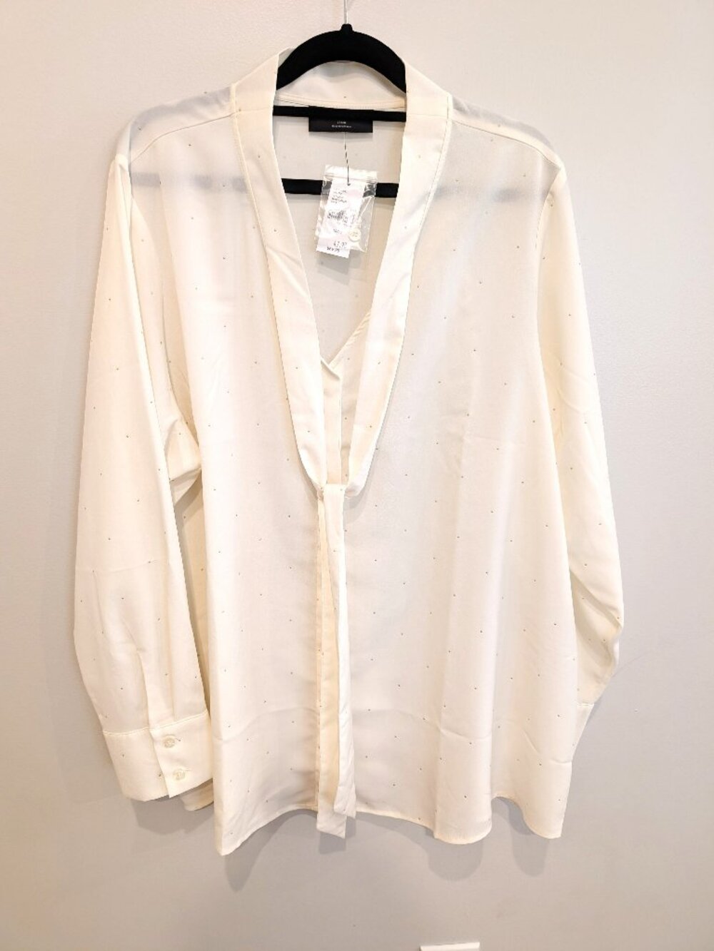 NWT Lane Bryant Ivory Gold Studded Neck-Tie Chiffon Blouse | Plus Size 18/20